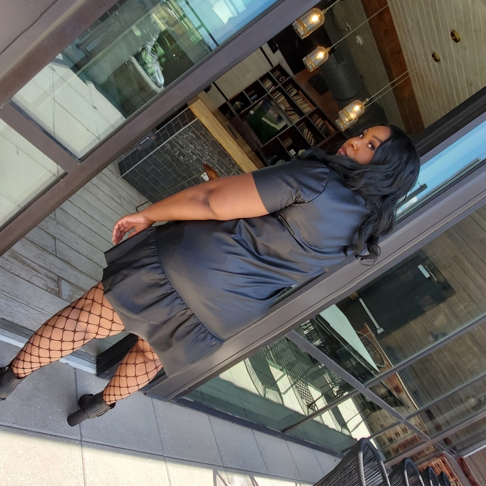 Plus Size Leather Ruffle Dress - Picture 5 of 5